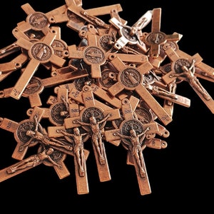 LOT SET 10,20,30,50,100 St Saint Benedict Crucifix Cross Bronze Tone Rosary Pendant 1.5 inc