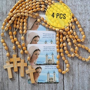 4 piezas Rosario Collar Nuestra Señora Virgen María Madera Regalo Estampa Sagrada Cruz