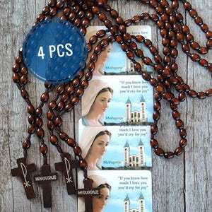4 pezzi rosario collana coroncina Medjugorje Madonna Vergine Maria legno regalo santino