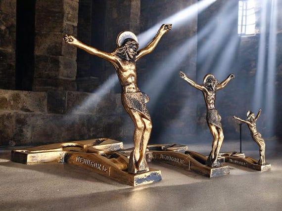 極稀少品　19世紀　真鍮製　聖遺物クロス　キリスト教　アルマクリスティ　受難遺物 Risen Christ Statue - Medjugorje, Religious Gift for House, Home