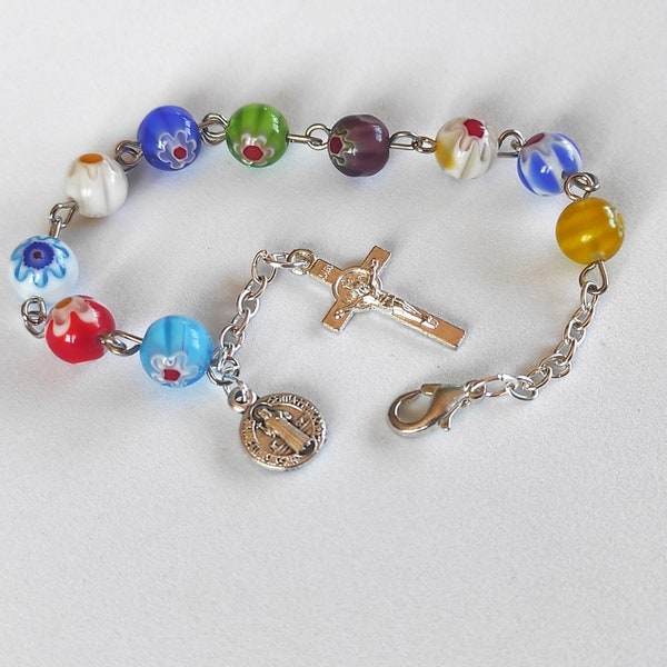 Handgemachte Murano Glas Rosenkranz Armband Perlen Bunte Rosenkranz Perlen Rosenkranz St. Benedikt Geschenk