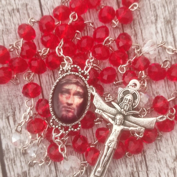 Precious Blood of Christ Chaplet Rosary CRYSTAL Beads Handmade Holy Spirit Most Holy Blood of Jesus