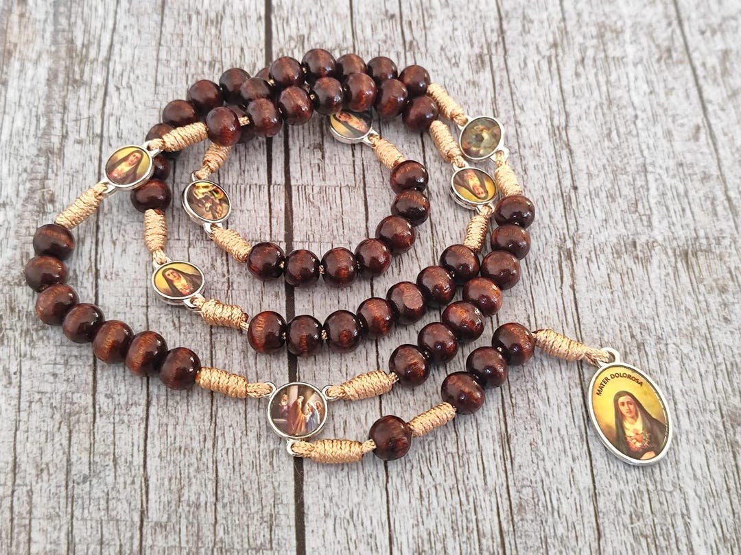 Servite Rosary Our Lady of the Seven Sorrows Wood Beads Mater Dolorosa ...