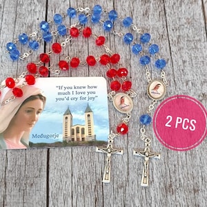 2Pcs Peace Chaplet of Medjugorje, rosary crystal, catholic gifts, religious jewelry Our Lady