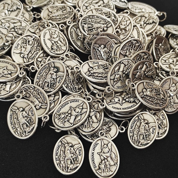 wholesale Medals Saint Michael Archangel Angel Guardian box   10-20- 30- 50 pcs catholic raw materials for religious jewelry charm Medals