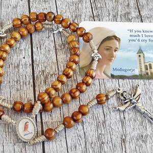 Coroncina dello Spirito Santo Legno d'ulivo da Medjugorje Rosari + Regalo santino