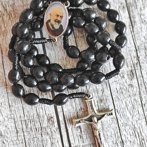 St Padre Pio ROSARY Saint medal BLESSED wood Beads