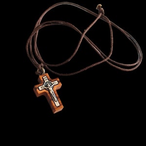 St Saint Benedict Crucifix Cross  necklace olive wood cross