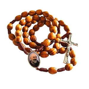 St Padre Pio ROSARY Saint medal BLESSED Olive wood Beads