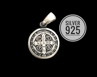 St Benedict medal 925 sterling silver medal Silver necklace Gift