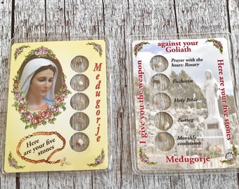 Medjugorje Virgin Mary Our Lady Holy cards from Medjugorje with 5 stones Apparition Hill Stone Roks