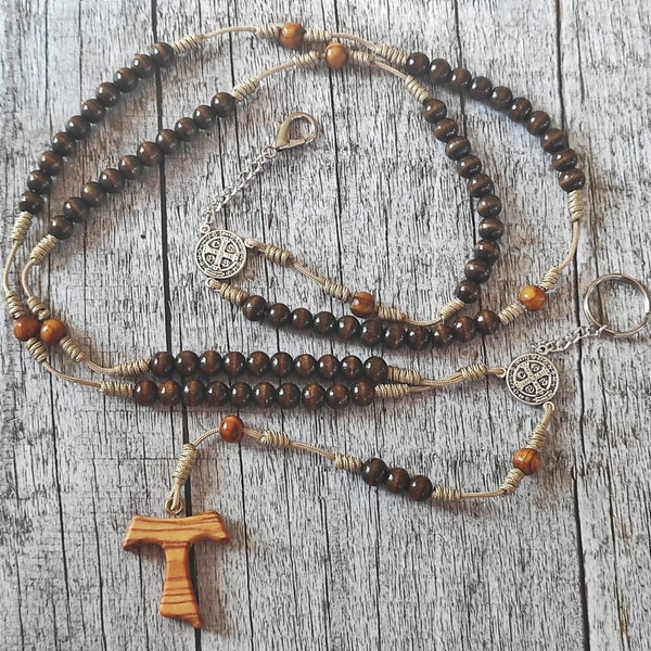 Franciscan Rosary Crown Wooden rosary with St. Francis of Assisi Tau cross BELT HABIT ROSARY