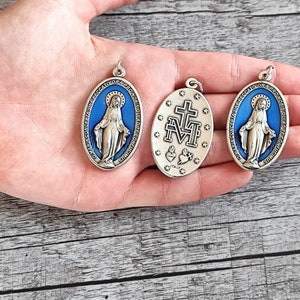 Miraculous Medals Lot  Pcs Silver Tone Our Lady Miraculous Medals Pendants Big 1.8 Inch