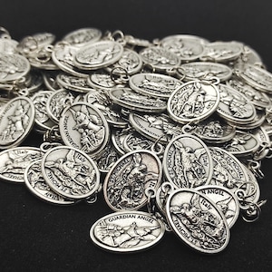St Michael Erzengel Medaillen Lot lose 15/25/50/100 Stück silberfarbene Anhänger Charms - Gesegnete Anfrage - San Miguel Medallas Plateadas