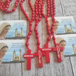 4 piezas Rosario Coronilla Medjugorje Nuestra Señora Virgen María Madera Regalo Estampa Sagrada