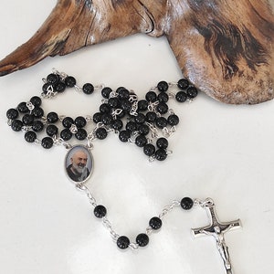 St Padre Pio ROSARY Chaplet Saint medal BLESSED GLASS Beads