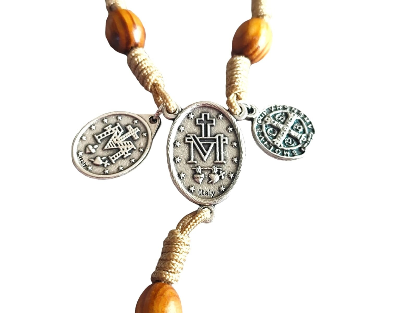 Charme/chapelet Croix Crucifix Miraculeux Et Médaille Saint Benoît - Argenté - 1 5/8 Pouces