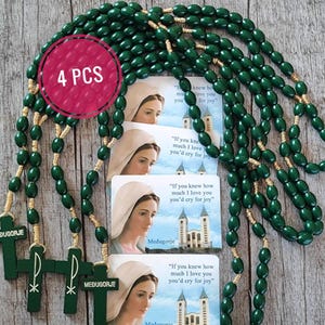 4 piezas Rosario Collar Coronilla Medjugorje Nuestra Señora Virgen María Madera Regalo Estampa Sagrada