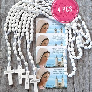 4 piezas Rosario Collar Coronilla Medjugorje Nuestra Señora Virgen María Madera Regalo Estampa Sagrada