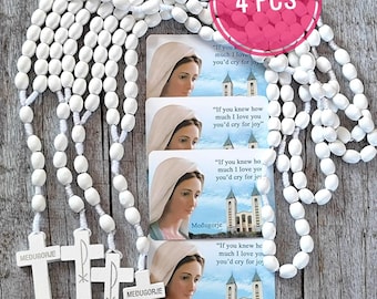 Collana rosario da 4 pezzi Medjugorje Nostra Signora Vergine Maria in legno Regalo Santo Cartello