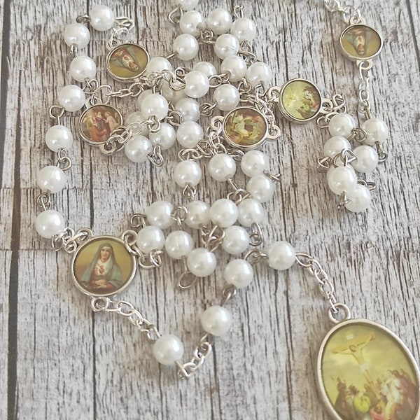 Chaplet of Seven Sorrows of Blessed Virgin Mary Our Lady of Sorrow Rosary pearls Beads