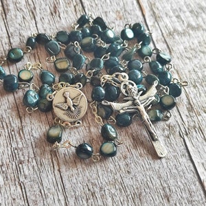 Pearl  shell rosary Virgin Mary Holy Spirit gift Religious Jewelry Gift Men Women