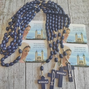 4 piezas Rosario Collar Coronilla Medjugorje Nuestra Señora Virgen María Madera Regalo Estampa Sagrada