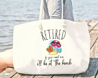 Personalized Retired Tote Bag, If You Need Me I'll Be at the Beach Bag, Custom 2022 Retirement Gift for Women