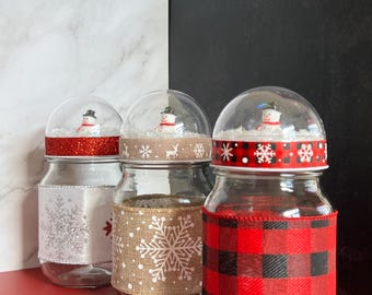 Snowman snow globe mason jars
