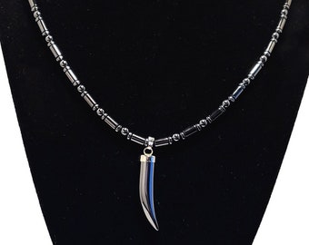 20" Hematite Horn Necklace with Magnetic Clasp, Men's Necklace, Unisex Necklace