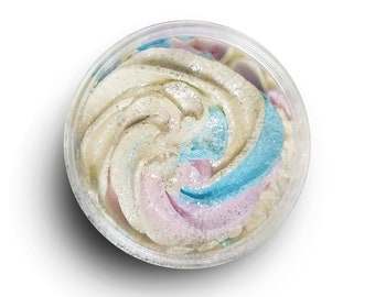 Scrub corpo allo zucchero filato montato con sale del Mar Morto e zucchero, regalo spa, scrub doccia