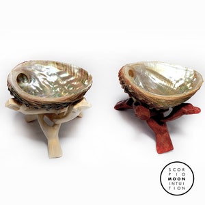 Sage Smudge Bowl with Natural Wood Stand, 3-4&quot; Abalone Shell