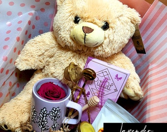 Gift Box, Recordable Teddy Bear, Rose, Chocolate, Mug, Tea, Tea Accessories, Card