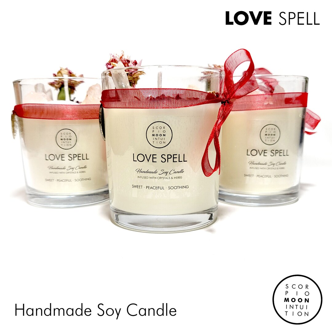 Love Spell Candle, Attract Love, Rose Quartz Crystal Soy Wax Candle for ...