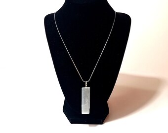 Selenite Necklace, Electroformed Natural Gemstone, 20" Silver Chain