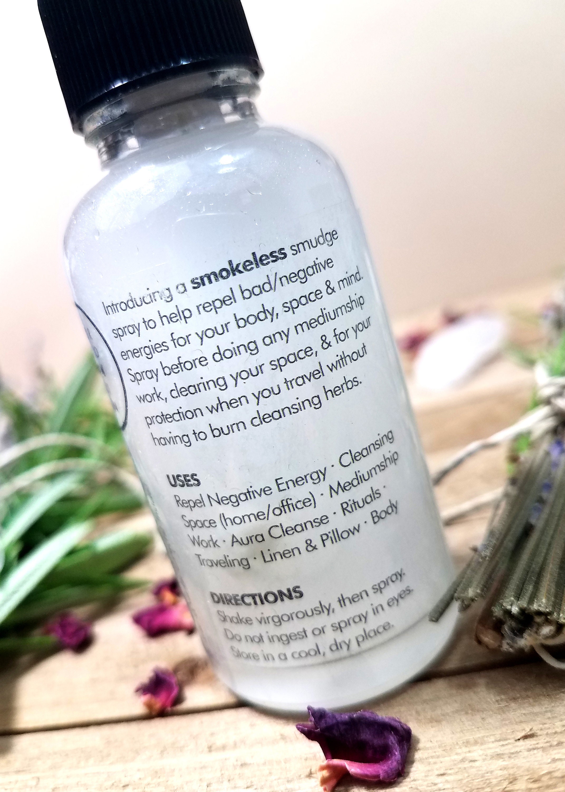 Smokeless Smudge Spray Repel Negative Energy, Aura Cleanse, Mediumship  Spray, Grounding Protection clear Quartz Crystal Infusion 