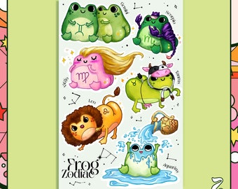 Zodiac Frogs Stickers - Frogue Gang Illustrated Sticker Set | Digital Planner, Journal, Goodnotes | Cute Bum Frog