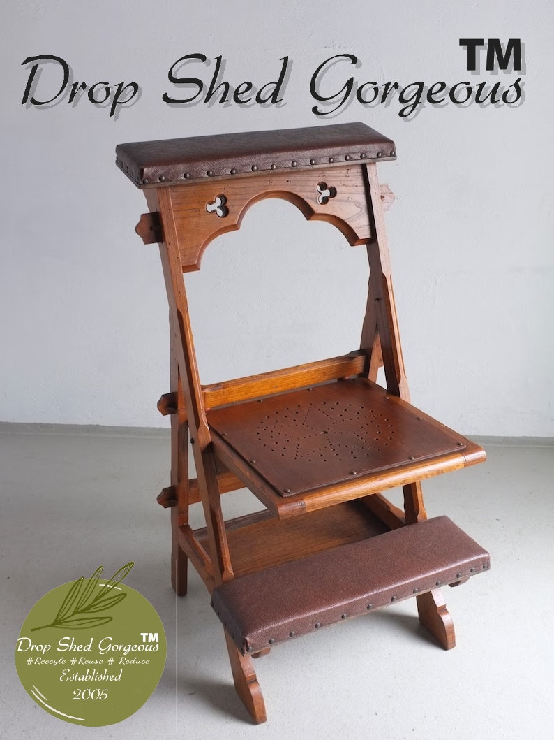 Vintage Carved Wood Prayer Chair With a Folding Seat, and Kneeler Etsy
