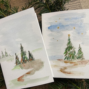 Cartes peintes à la main, aquarelle, motifs hivernaux, 1