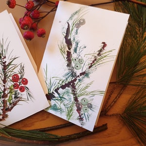 Hand-painted cards, watercolor, winter motifs, berries