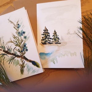 Hand-painted cards, watercolor, winter motifs, landscape