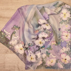 Silk scarf handpainted, autumn motif leaves