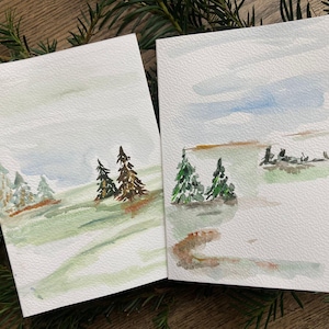 Hand-painted cards, watercolor, winter motifs, 2