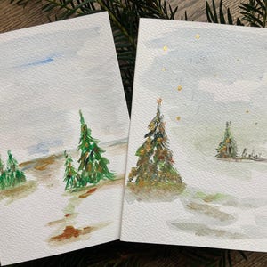 Hand-painted cards, watercolor, winter motifs, 3