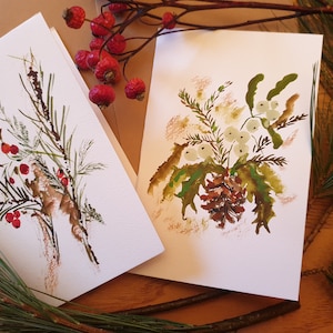 Tarjetas pintadas a mano, acuarela, motivos de invierno, bayas