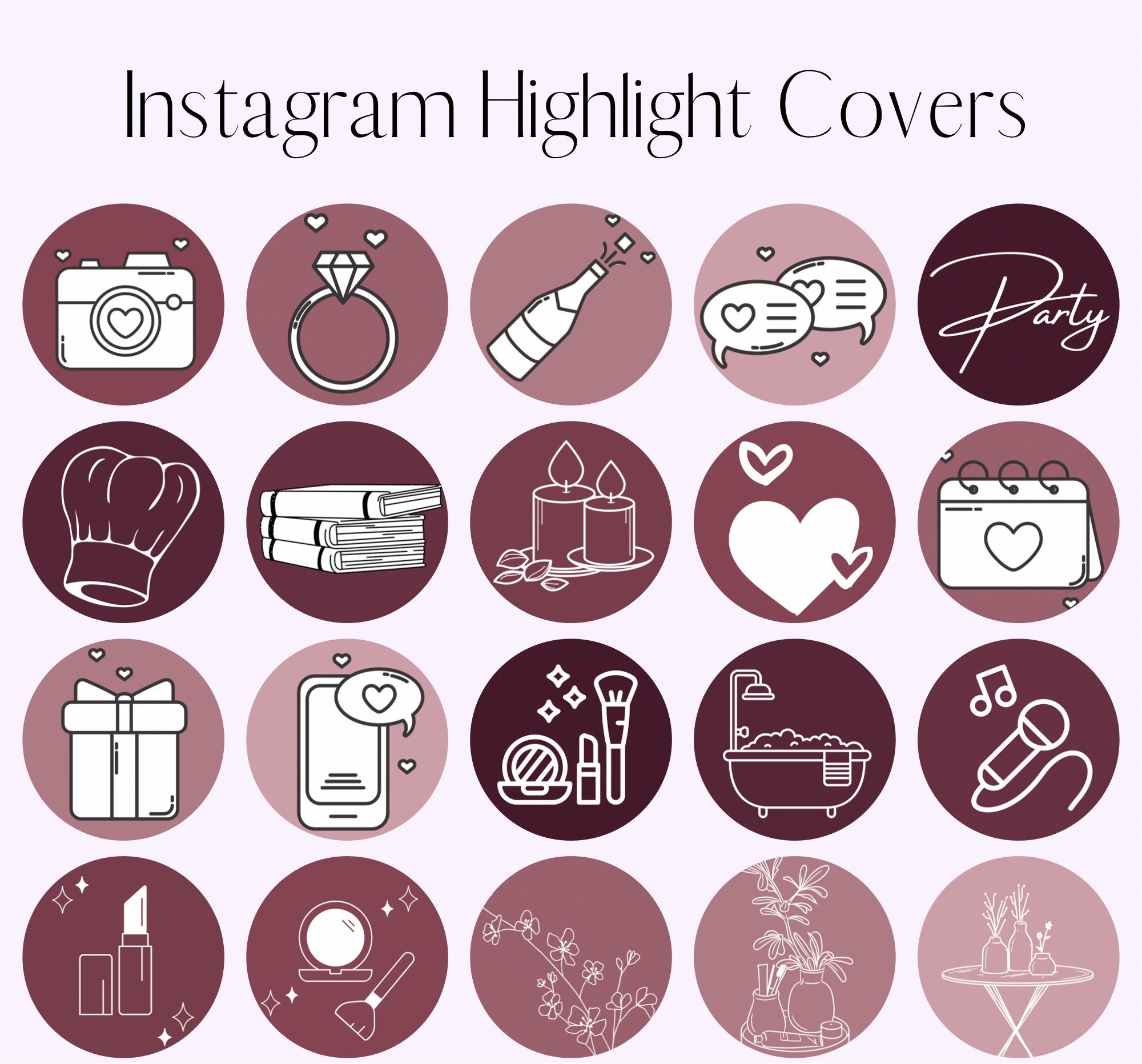 Burgundy Instagram Highlight Covers, Pastel Purple Highlight Icons ...