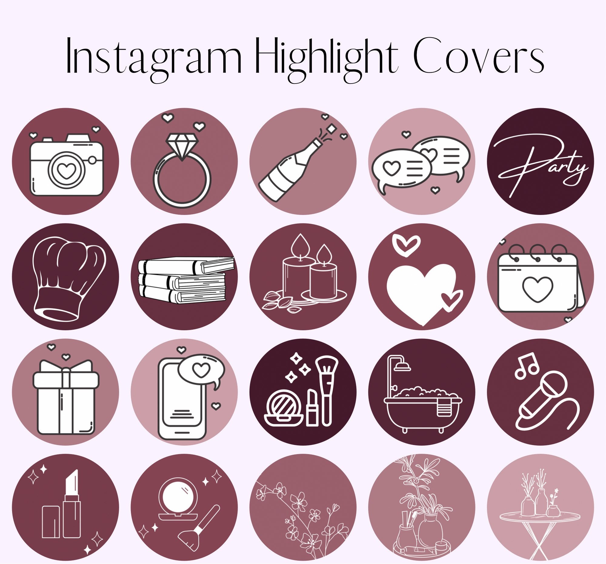 Burgundy Instagram Highlight Covers, Pastel Purple Highlight Icons