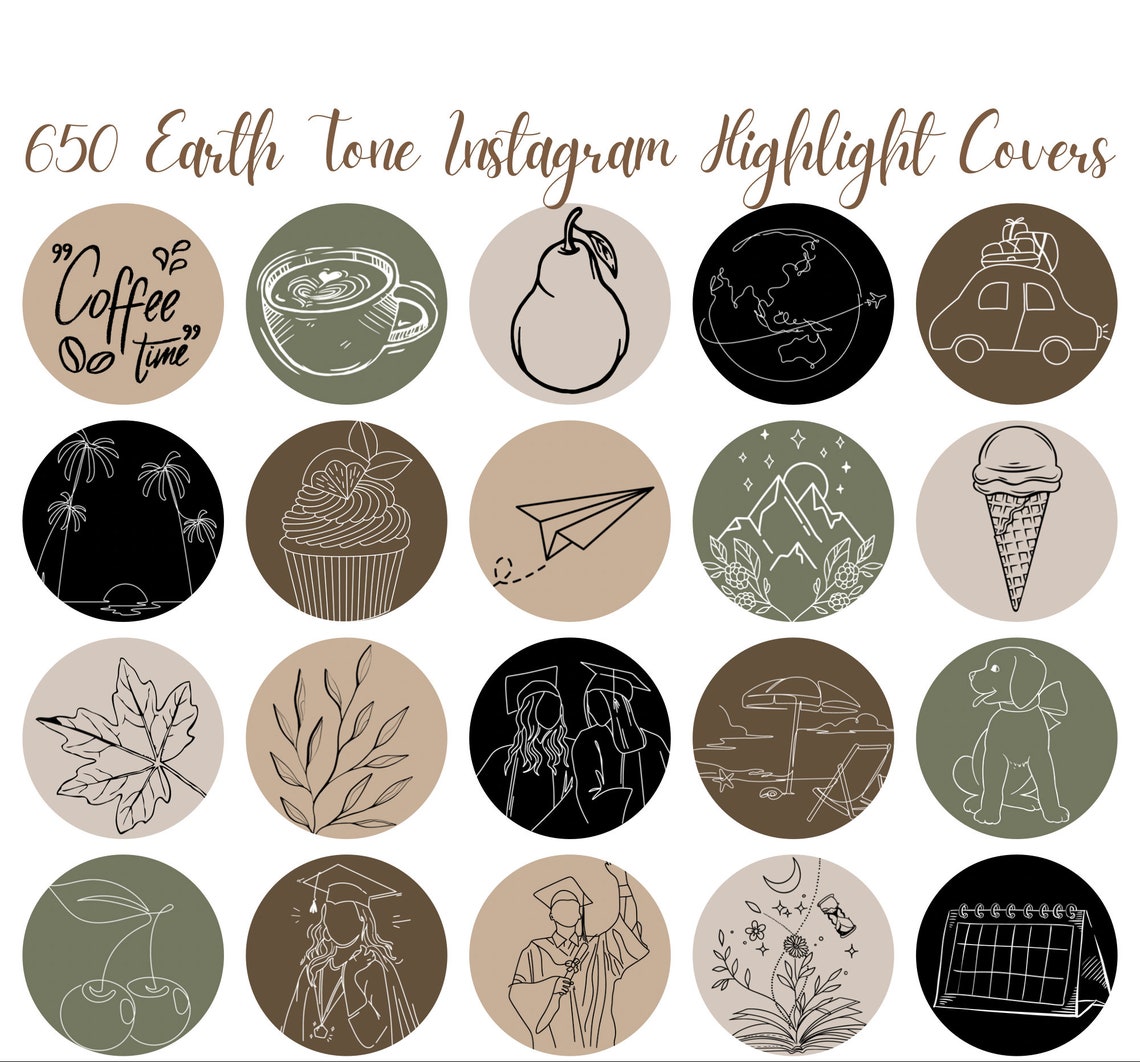 650 Earth Tone Instagram Story Highlight Covers, Minimalist Line Art ...