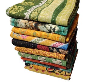 Vintage Kantha Quilt: Handmade Reversible Cotton Throw, Boho Bedspread