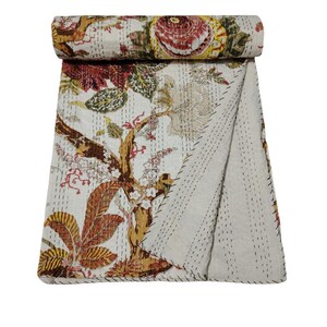 Indian Handmade Floral Quilt Reversible Cotton Hippie Quilt Comforter Jaipuri Quilt Blanket Queen Bed Cover Home King Quilt